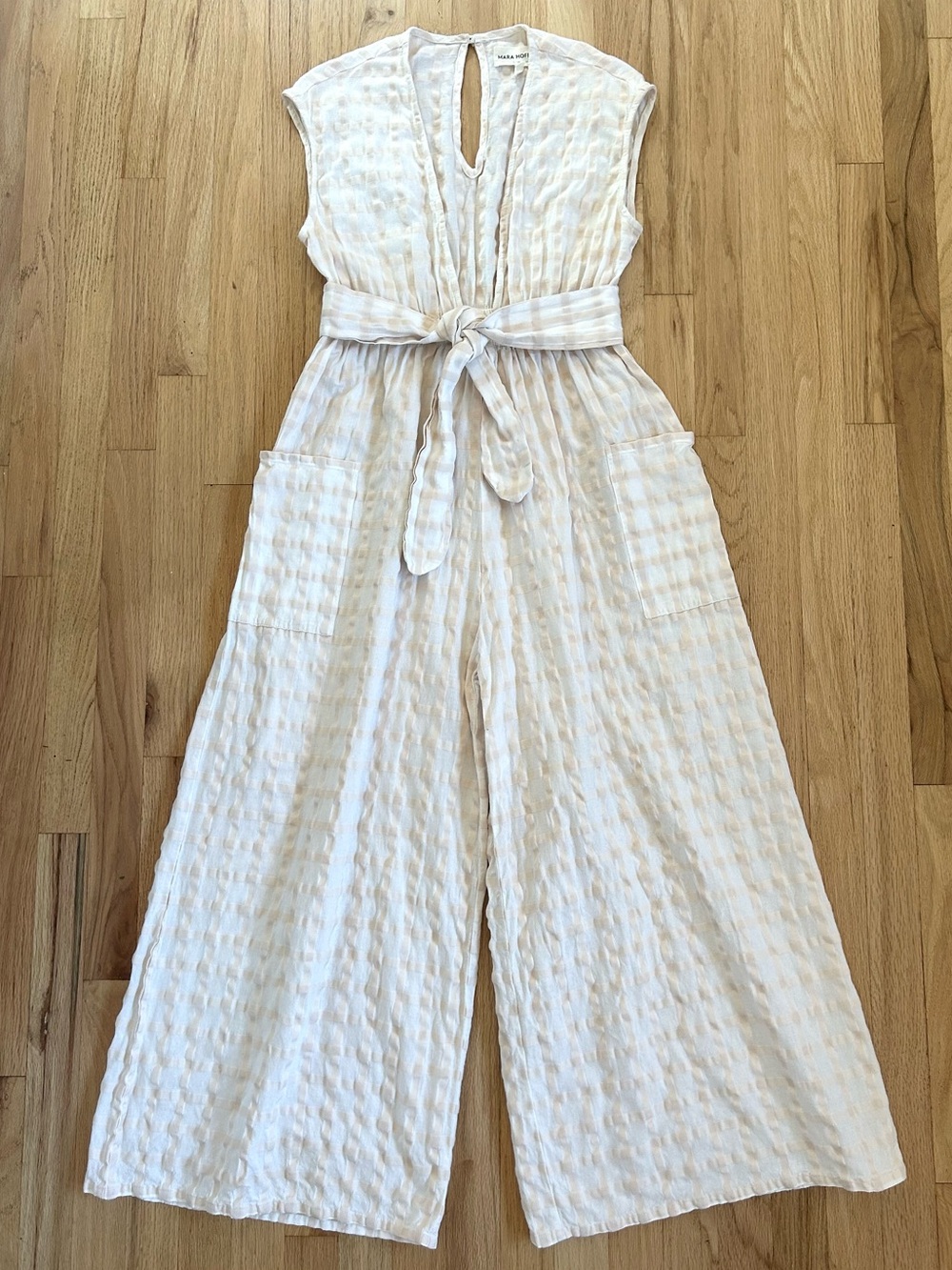 MARA HOFFMAN whitney jumpsuit white sands windowpane vacation resort size M - Picture 7 of 15
